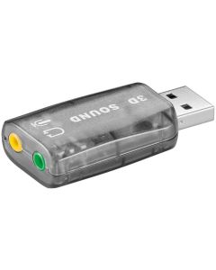 USB-A 2.0 ljudkort med mikrofon in och line-out, 3D-ljud, adapter, transparent  