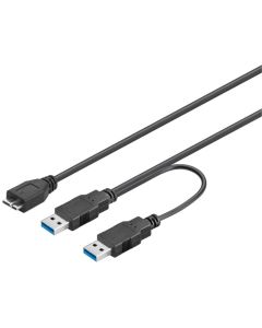 USB 3,0 Double Power SuperSpeed-kabel, svart, 0,3 m