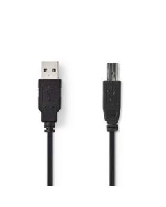 Nedis USB-kabel, USB 2,0, USB-A hane till USB-B hane, 480 Mbps, Nickelpläterad, 2,00 m, Rund, PVC, Svart, Blisterförpackning