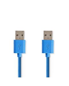 Nedis USB-kabel, USB 3.2 Gen 1, USB-A hane, USB-A hane, 5 Gbps, Nickelpläterad, 1.00 m, Rund, PVC, Blå, Plastpåse