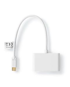 Nedis USB-adapter, USB 3.2 Gen 1, USB Typ-C hane 2 x USB Typ A, 1000 Mbps, 0,20 m, Rund, Nickelpläterad, PVC, Vit, Plastpåse