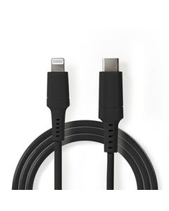 Nedis USB-kabel, Apple Lightning 8-pin, USB Type-C Hane, Nickelpläterad, 1.00 m, Rund, PVC, Svart, Fönsterförpackning