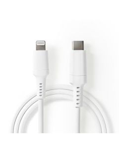 Nedis USB-kabel, Apple Lightning 8-pin, USB Type-C Hane, Nickelpläterad, 1,00 m, Rund, PVC, Vit, Fönsterförpackning