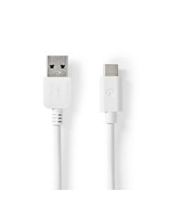 Nedis USB-kabel, USB-A hane till USB Type-C Hane, Nickelpläterad, 2.00 m, Rund, PVC, Vit, Fönsterförpackning