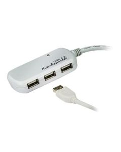 Nedis Aktiv USB 2.0, Förlängningskabel USB A Hane - 4 x USB Hub, 12 m, Elfenbensfärgad