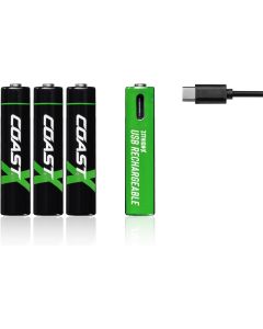 Coast AAA 1.5V USB-C uppladdningsbara batterier 750 mAh (4 st) inkl. laddningskabel