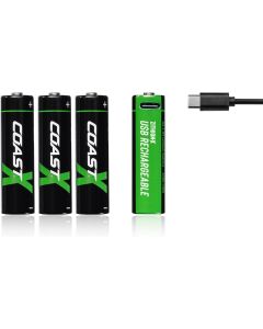Coast AA 1.5V USB-C uppladdningsbara batterier 2400 mAh  (4 st) inkl. laddningskabel