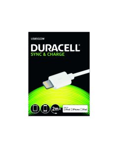 Duracell USB Lightning laddnings- och datakabel, Vit, 2 m