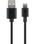 USB-A 2.0 til USB-C laddnings- och datakabel, svart, 2m
