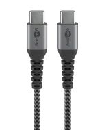 USB-C 2.0 till USB-C laddnings- och datakabel, textill, svart/grå, 0,5m