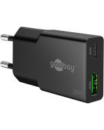 Goobay USB-C/USB GaN Dual laddare slim, 20W, PD/QC, Svart