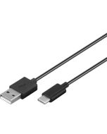 USB-A 2.0 til USB-C laddnings- och datakabel, svart, 1m