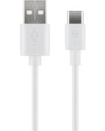 USB-A 2.0 til USB-C laddnings- och datakabel, vit, 3m  