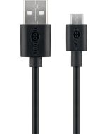 USB-A 2.0 till Micro USB ladd- och datakabel, 15W, svart, 1m  