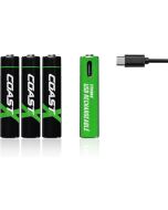 Coast AAA 1.5V USB-C uppladdningsbara batterier 750 mAh (4 st) inkl. laddningskabel