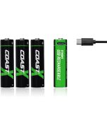 Coast AA 1.5V USB-C uppladdningsbara batterier 2400 mAh  (4 st) inkl. laddningskabel