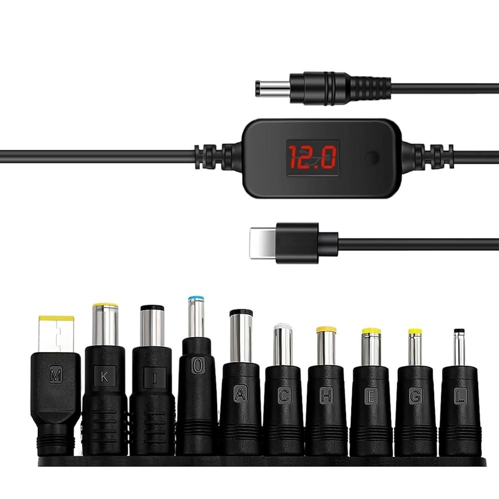 Universell laptopströmförsörjning med USB-C kabel och kontakter