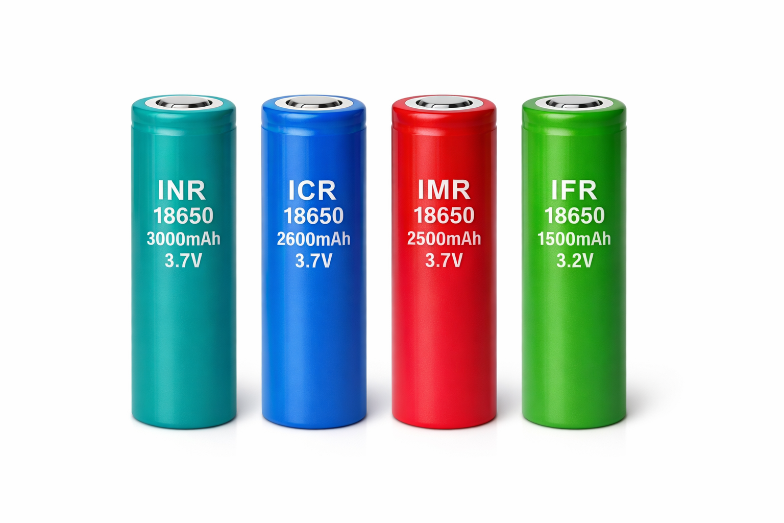 De fyra typerna av 18650 batterier: ICR, IMR, INR och IFR