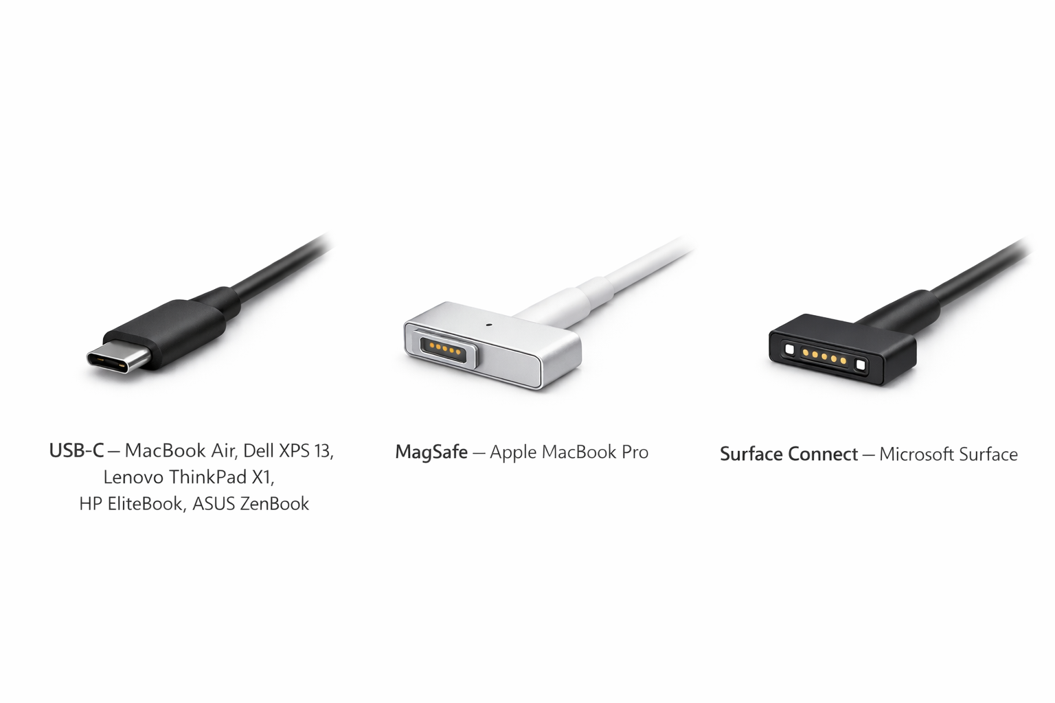 USB-C, MagSafe och Surface Connect kontakter till laptops